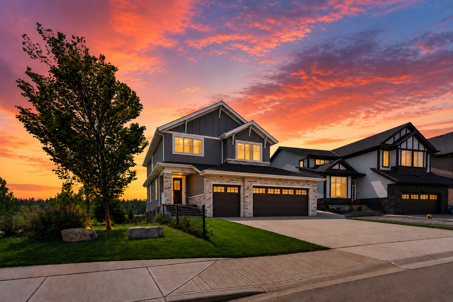 Front exterior at sunset