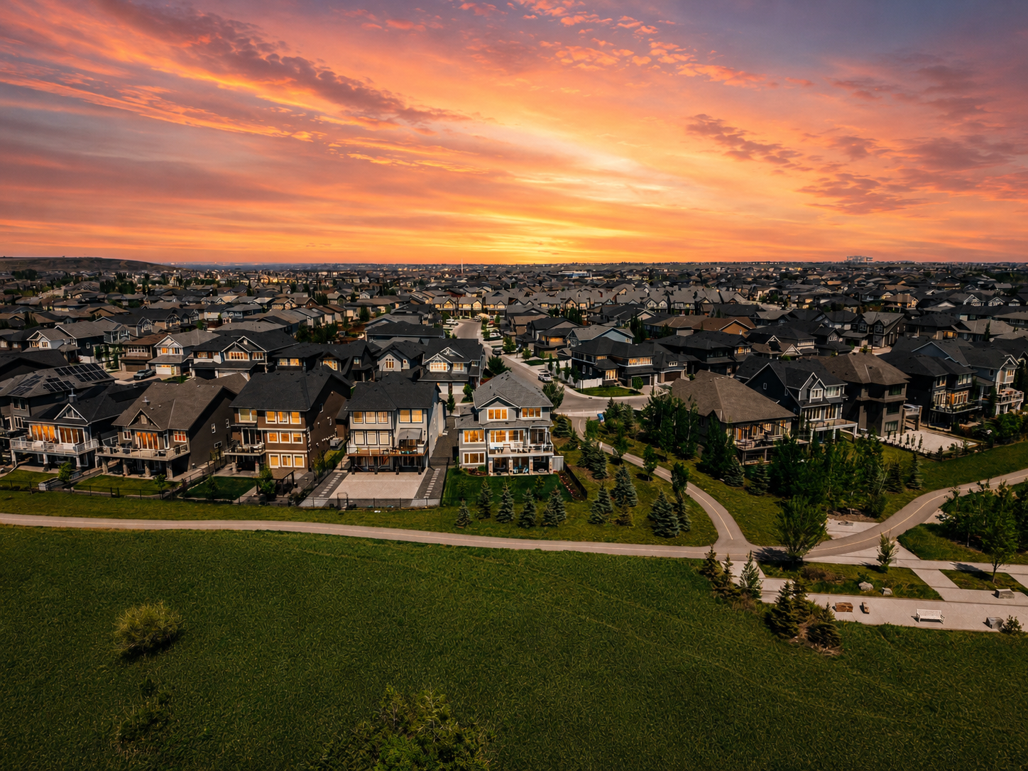 Wide aerial of streetscape