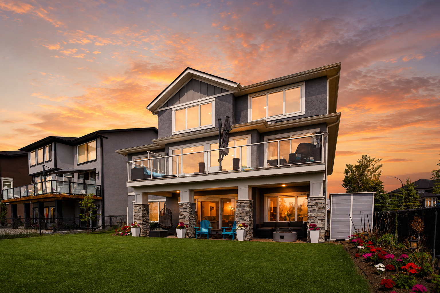 Balcony overlooking ridge at sunset